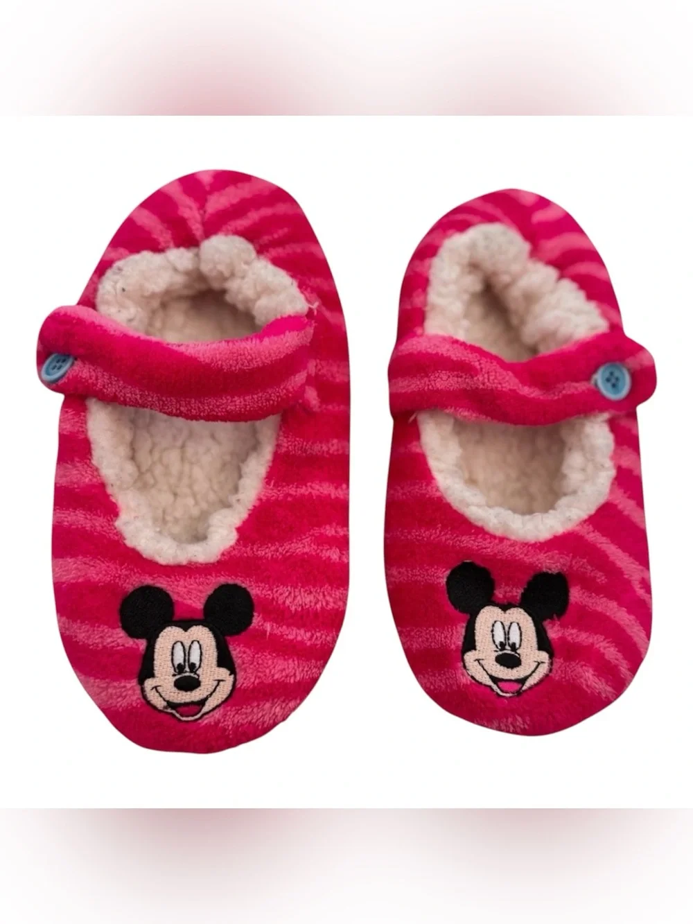 Pink Mickey Mouse Plush Mary Jane Slippers for Kids